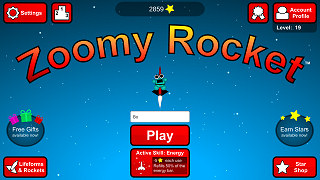 Zoomy Rocket title screen. Are you ready to play the game?